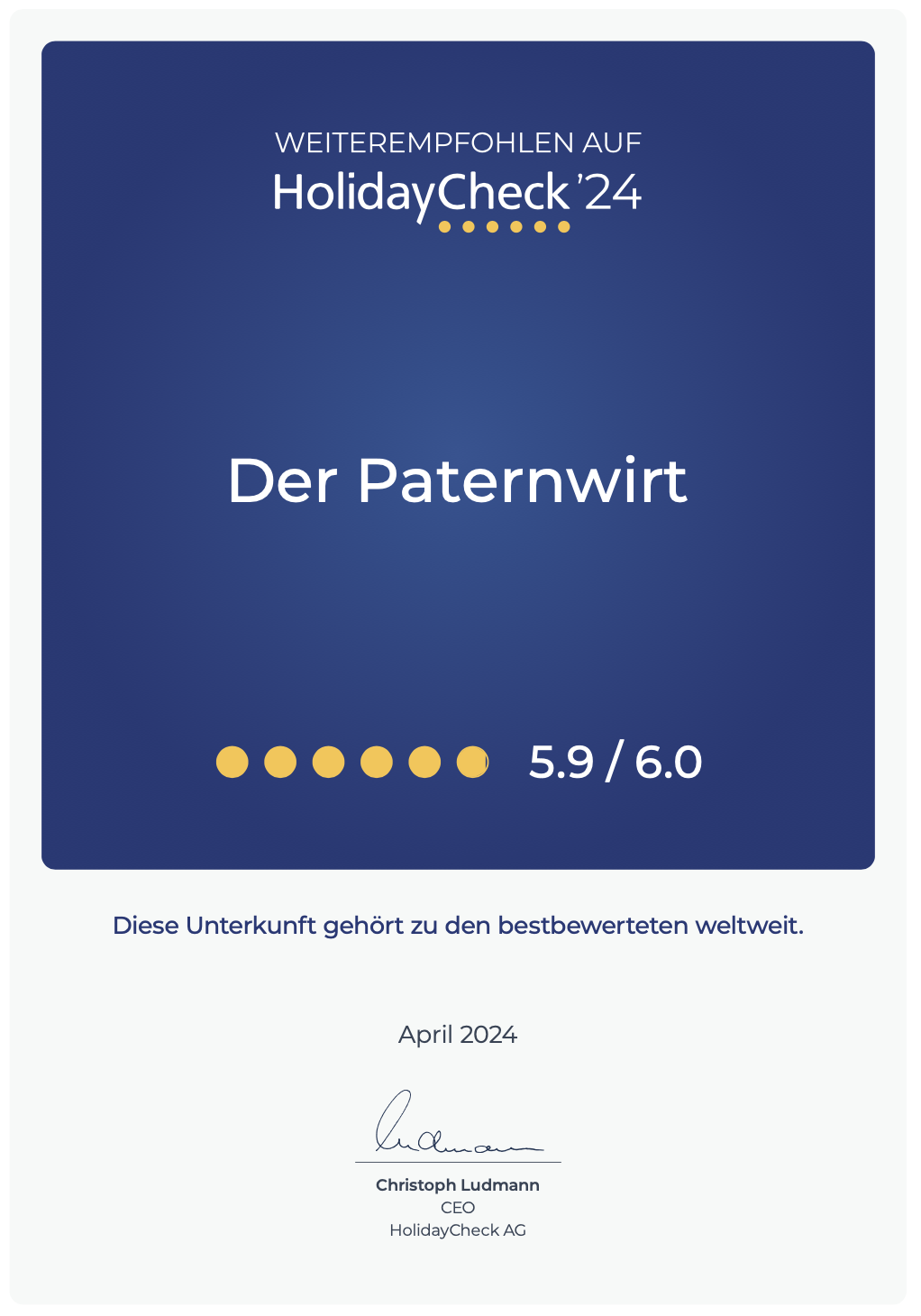 Weiterempfohlen auf HolidayCheck 2024